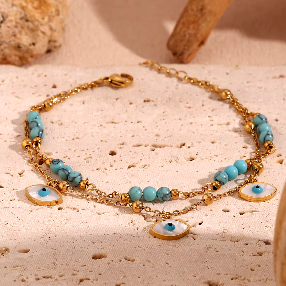 צמיד רגל עיניים וטורקיזים