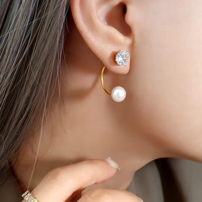 עגילי פנינה וזירקון נטלי