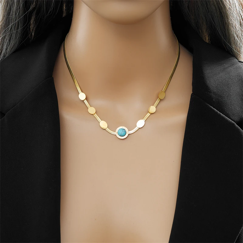 שרשרת קולר עיגול טורקיז