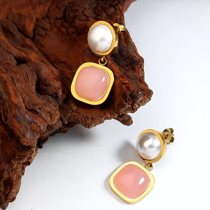 עגילי פנינה ורוז מלאני